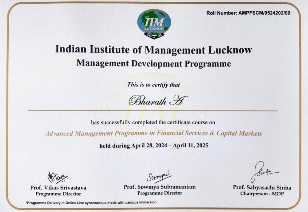 IIM Lucknow certificate - Bharath A