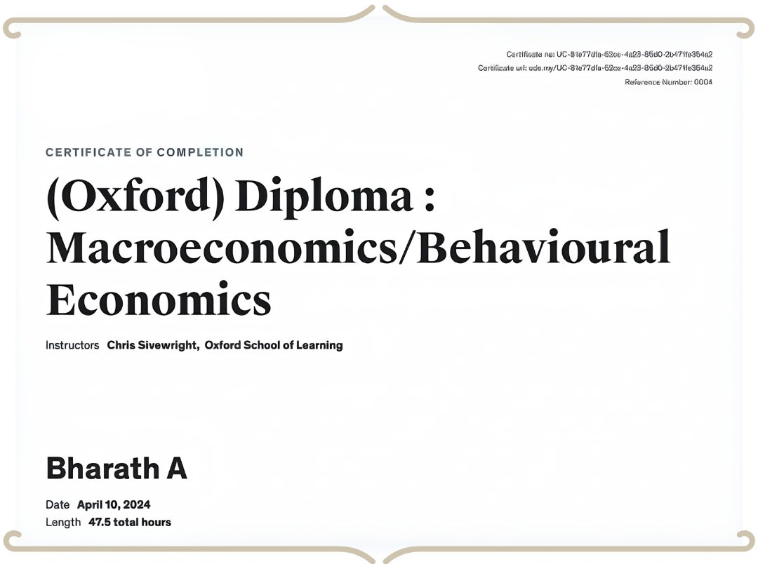 Diploma in Macroeconomics & Behavioural Economics - Oxford School of Learning